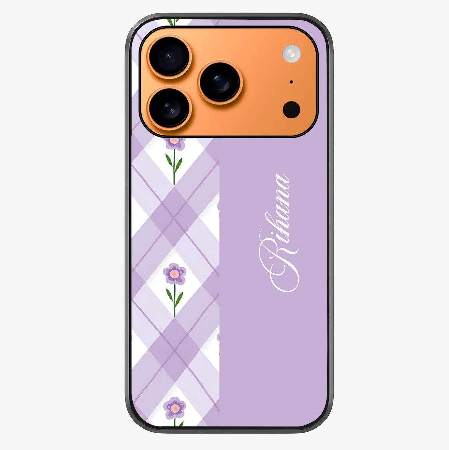 Purple Diamond Floral Glass Case captured at a warm angle highlighting gloss, texture and premium glass finish.