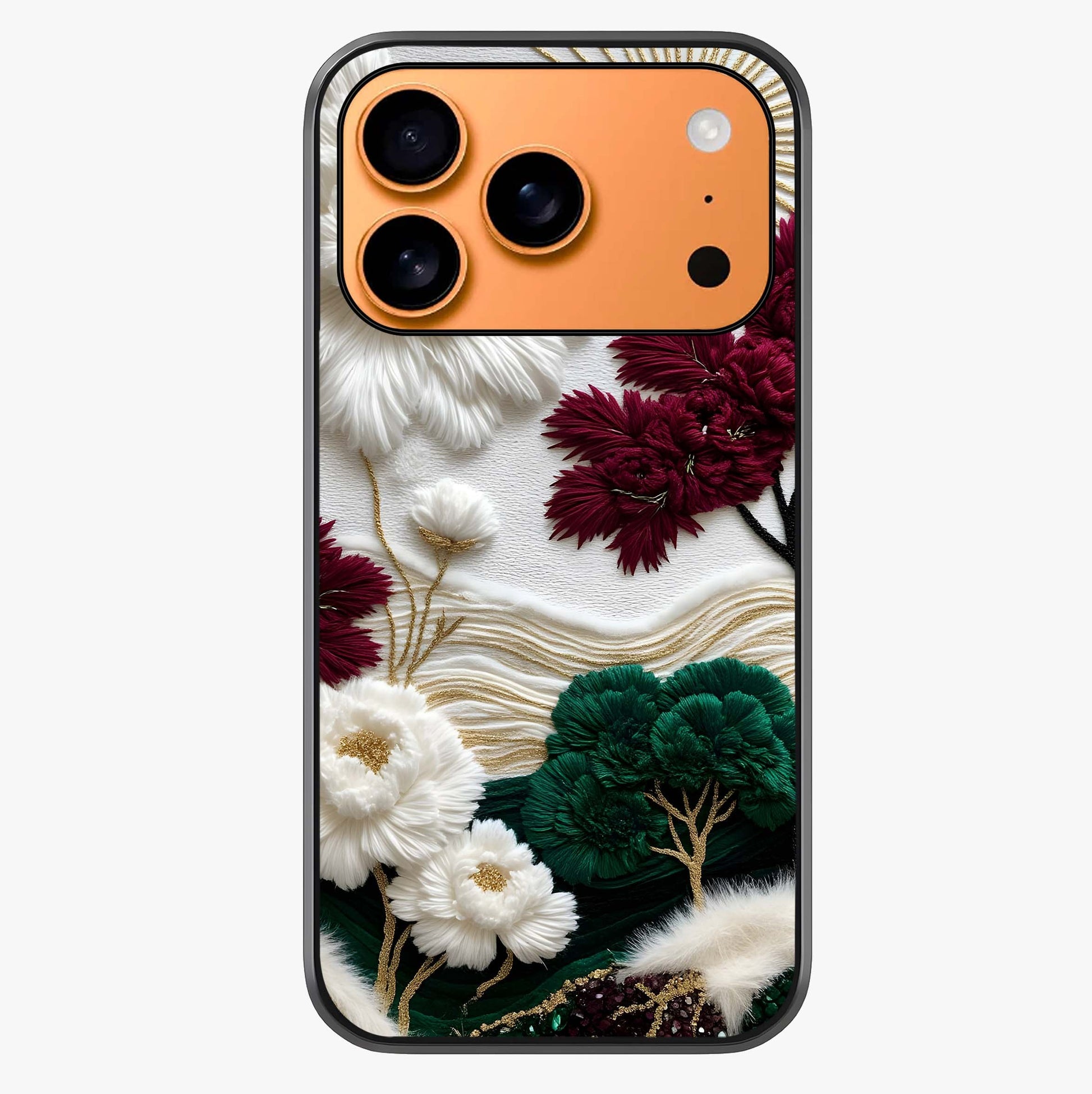 Radiant Bloom Elegance Glass Case captured at a warm angle highlighting gloss, texture and premium glass finish.