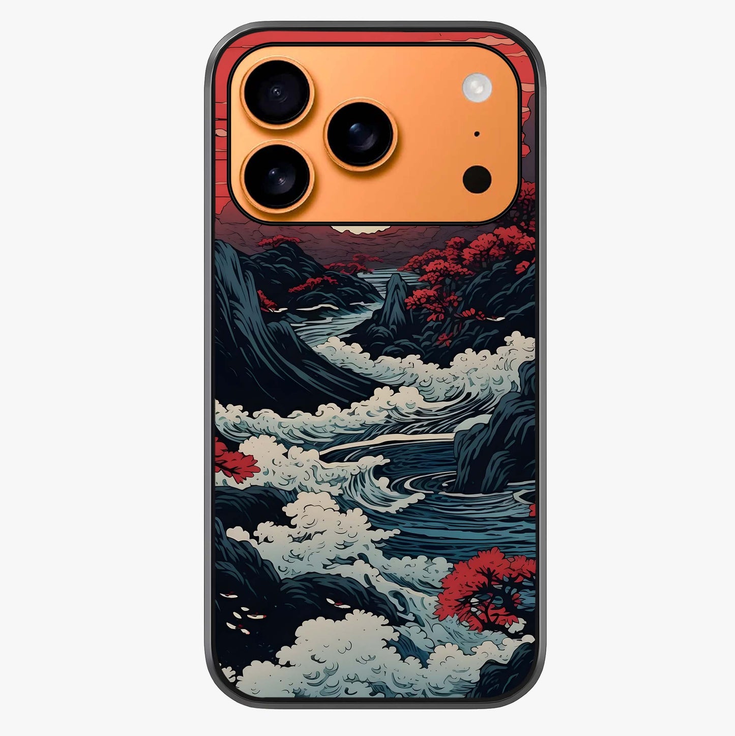 Red Sunset Scenery Glass Case captured at a warm angle highlighting gloss, texture and premium glass finish.