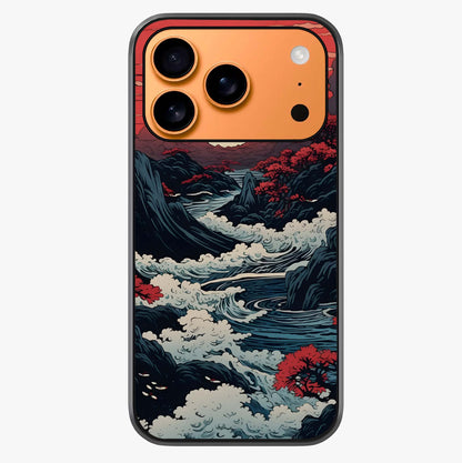 Red Sunset Scenery Glass Case captured at a warm angle highlighting gloss, texture and premium glass finish.