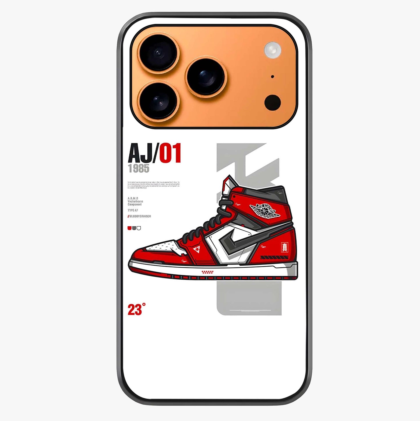Retro Sneaker Blueprint Glass Case captured at a warm angle highlighting gloss, texture and premium glass finish.