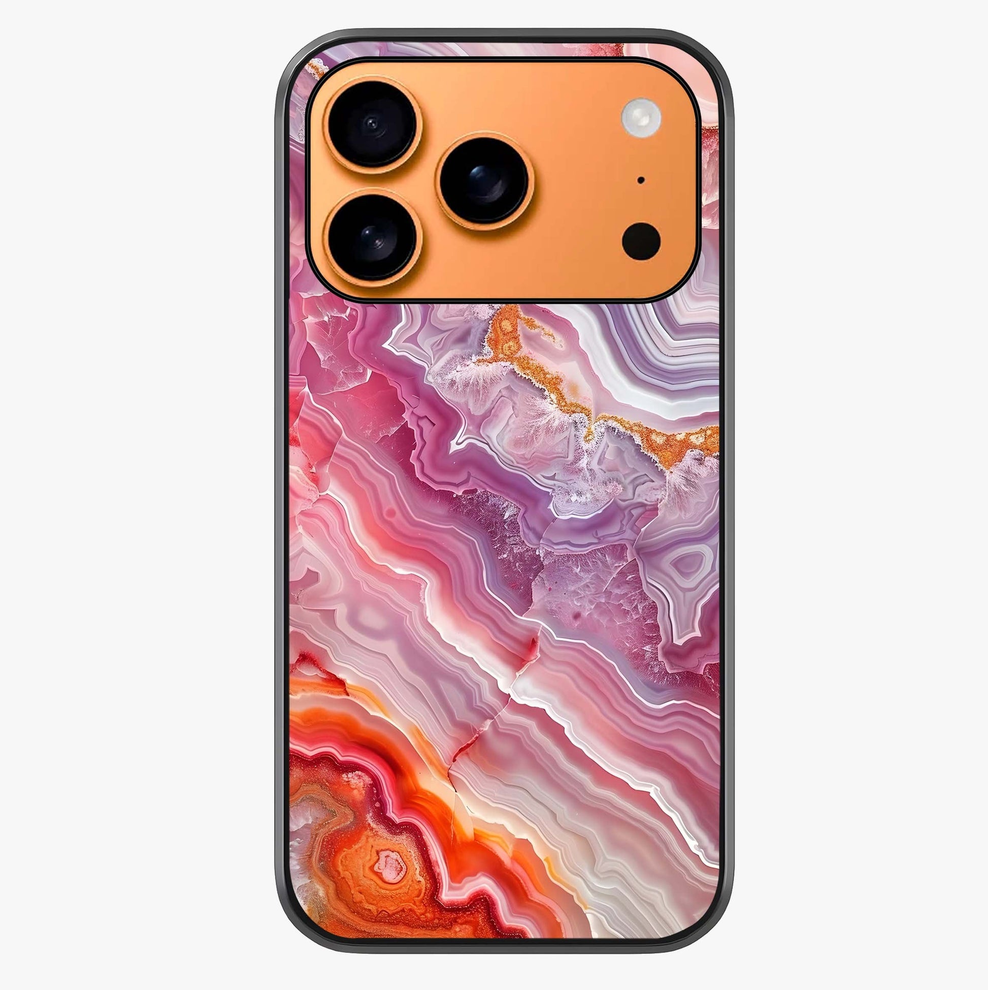 Rose Quartz Marble Glass Case captured at a warm angle highlighting gloss, texture and premium glass finish.