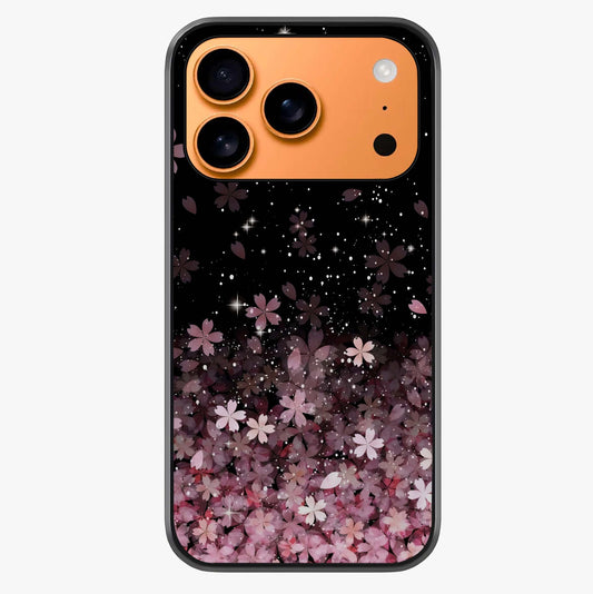 Small Starry Flowers Glass Case showing full back design in clean flat view with glossy glass finish.