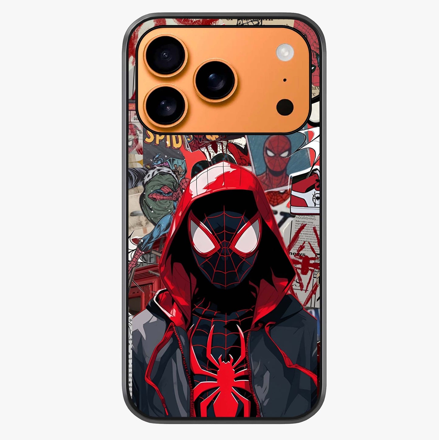 Spider Collage Street Glass Case captured at a warm angle highlighting gloss, texture and premium glass finish.