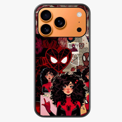 Spider Love Story Glass Case showing full back design in clean flat view with glossy glass finish.