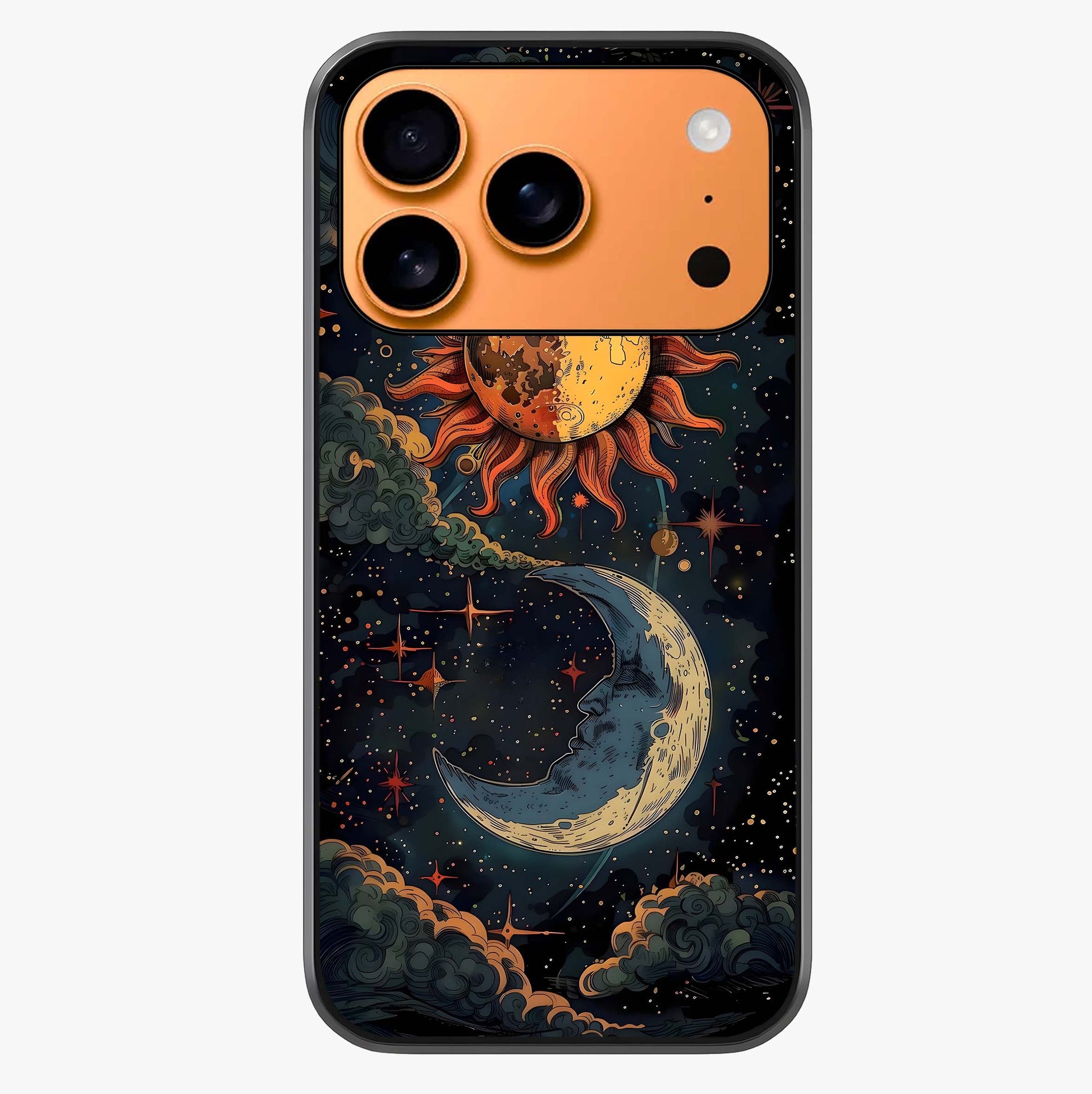 Sun And Moon Magic Design Glass Case captured at a warm angle highlighting gloss, texture and premium glass finish.