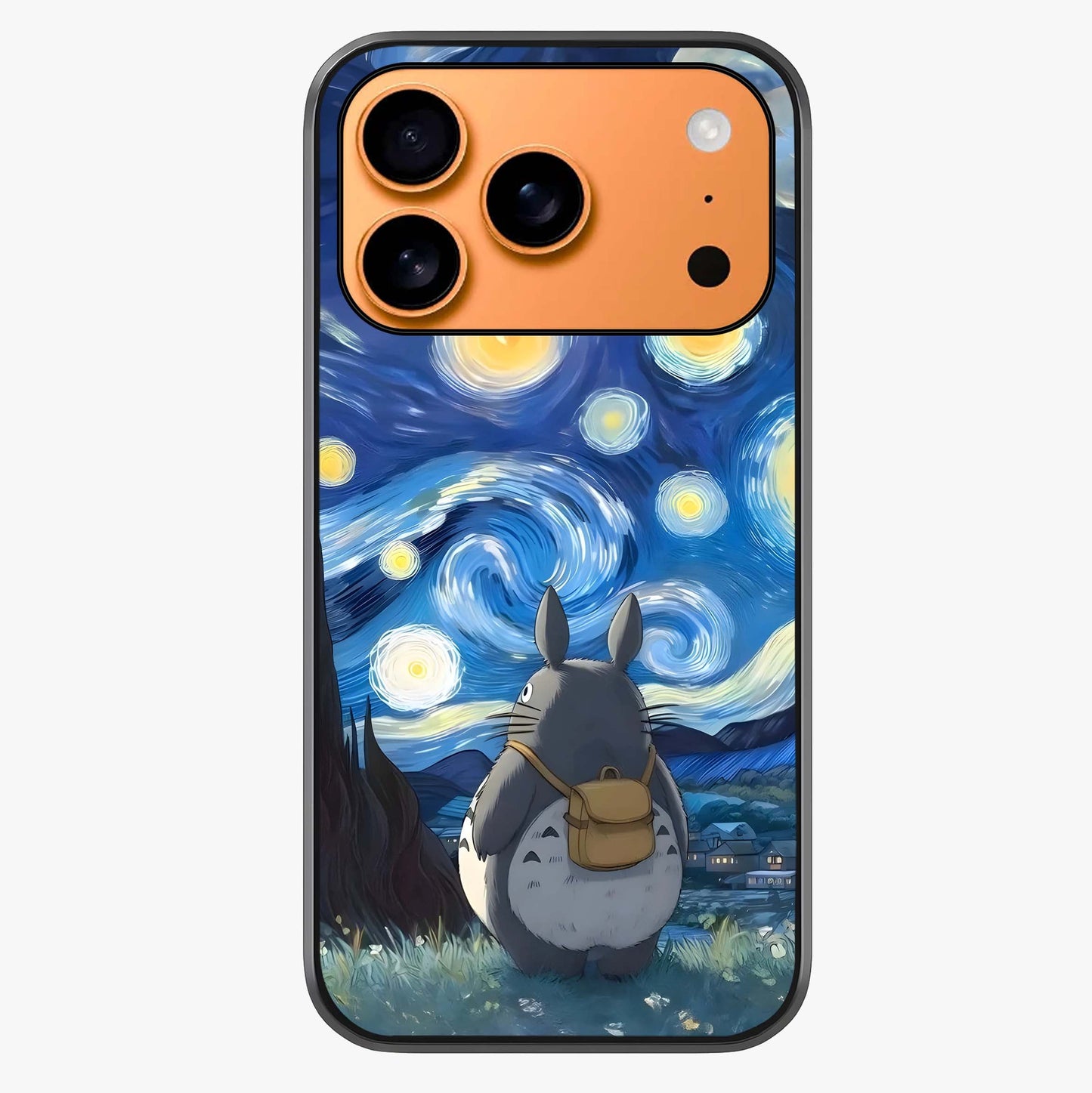 Totoro In Van Gogh Art Glass Case captured at a warm angle highlighting gloss, texture and premium glass finish.