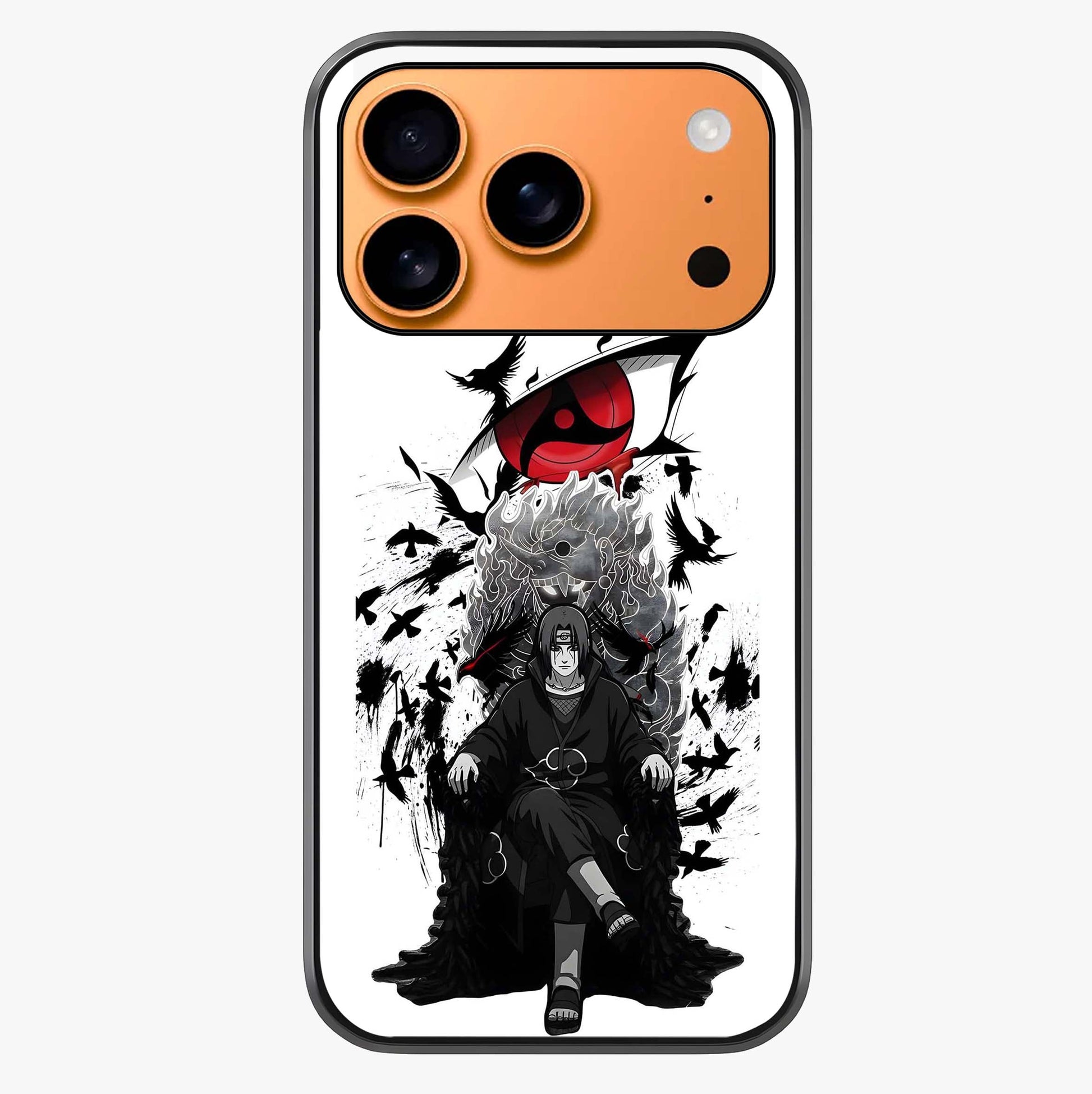 Uchiha Shadow Throne Glass Case captured at a warm angle highlighting gloss, texture and premium glass finish.