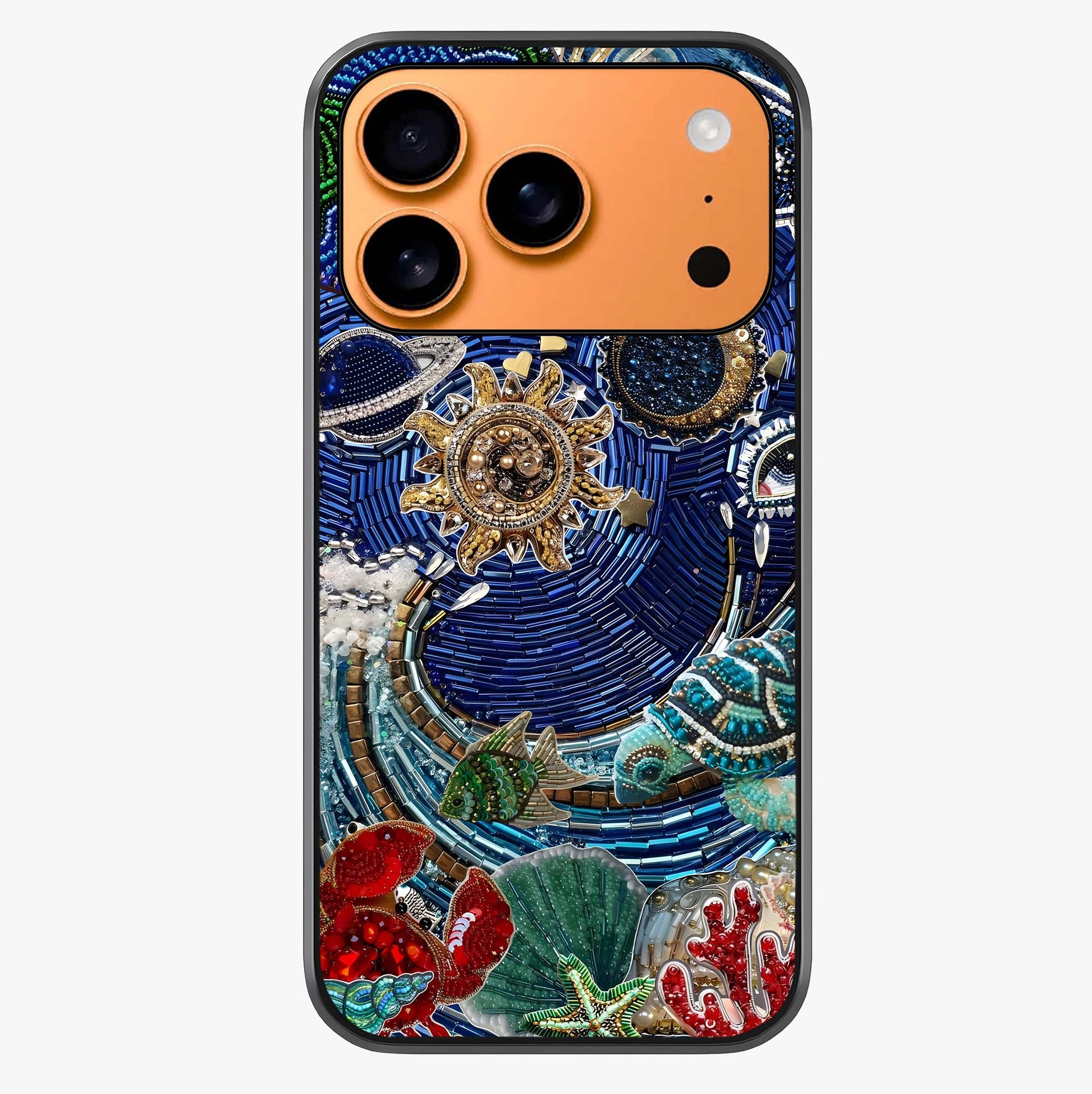 Universe Underwater Spark Glass Case captured at a warm angle highlighting gloss, texture and premium glass finish.
