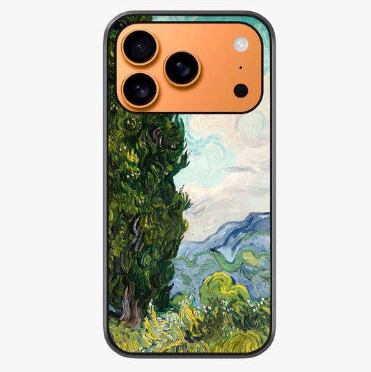 Van Gogh Vintage Art Glass Case showing full back design in clean flat view with glossy glass finish.