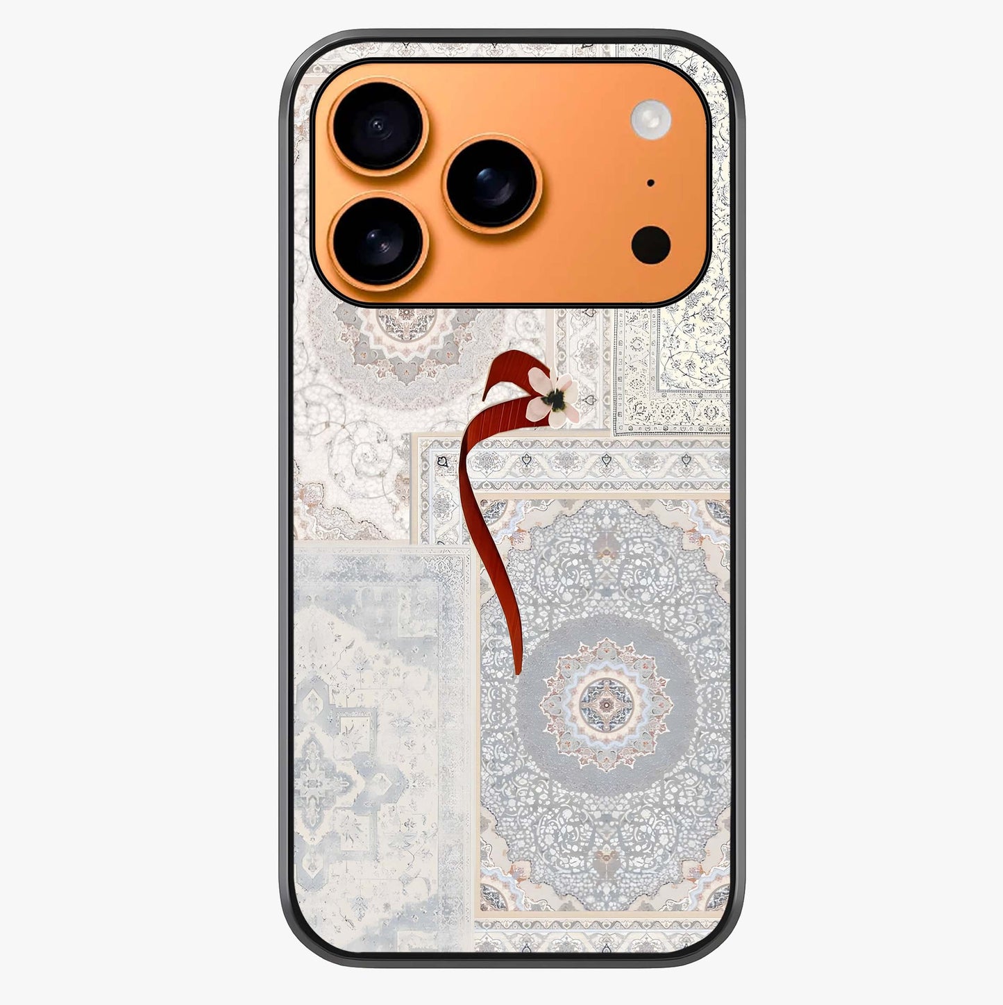 White Aesthetic Bow Glass Case captured at a warm angle highlighting gloss, texture and premium glass finish.