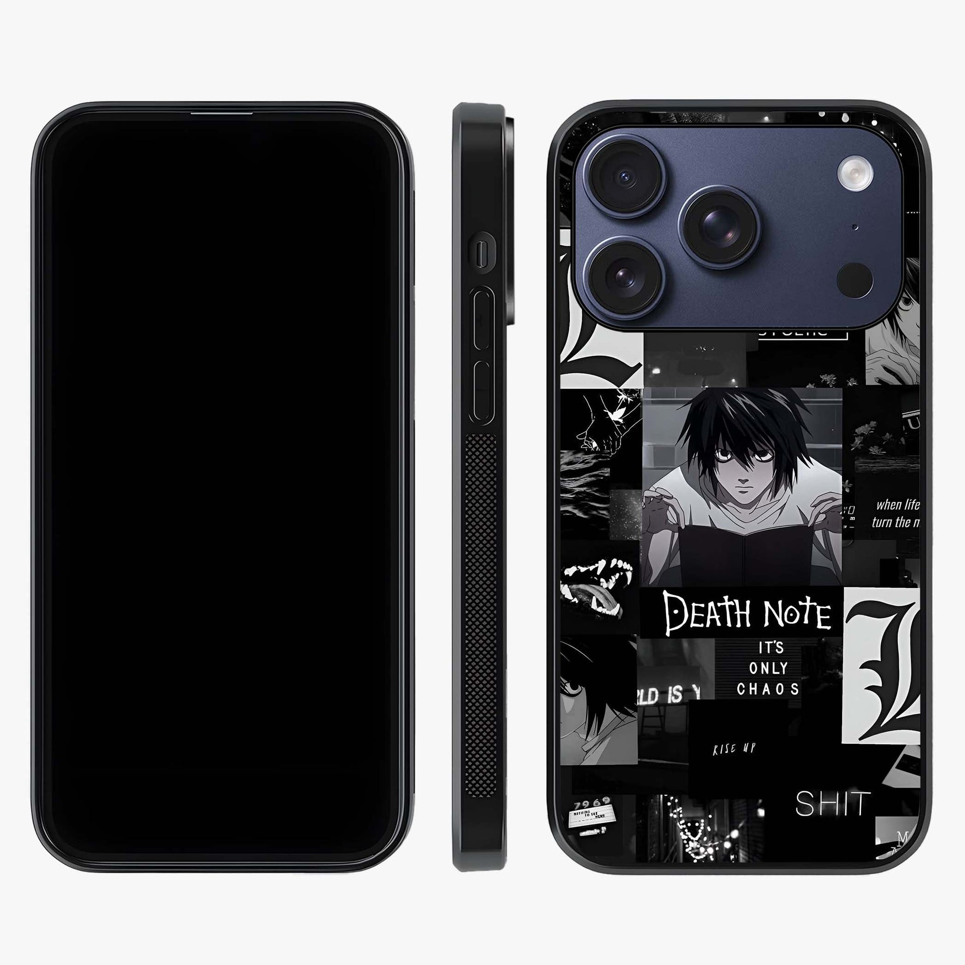 Midnight Chaos Mind Glass Case displayed upright for full design visibility and premium finish.