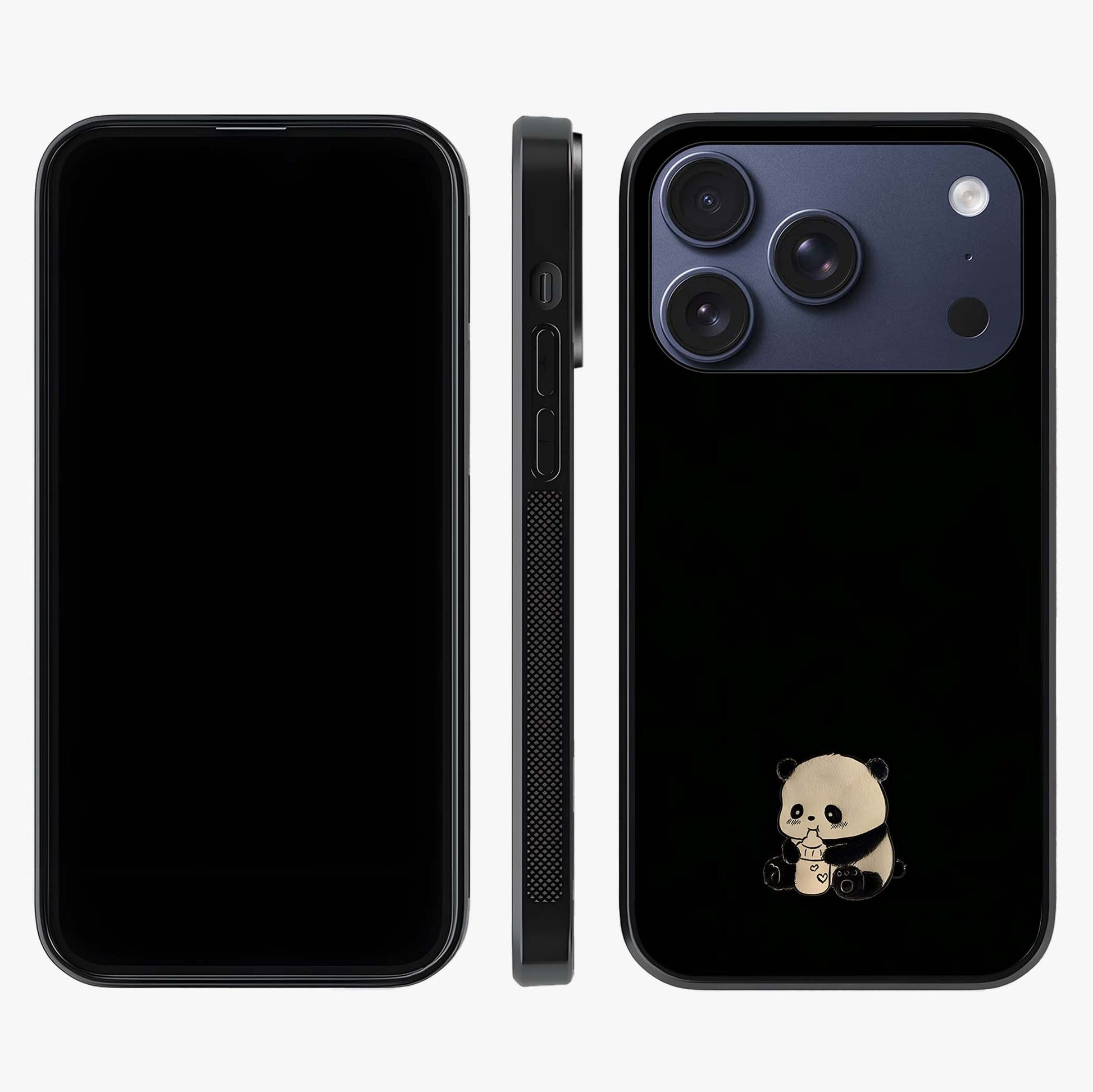 Midnight Panda Love Glass Case displayed upright for full design visibility and premium finish.