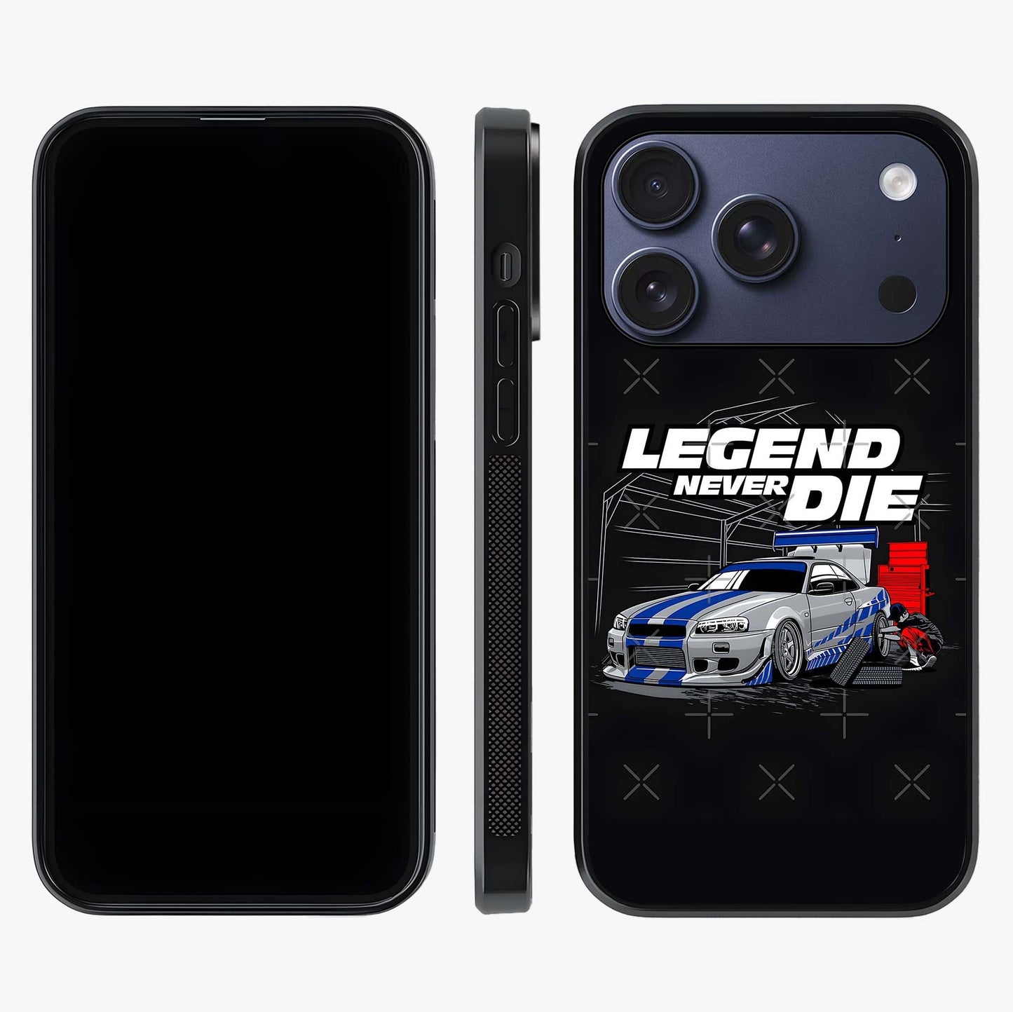 Midnight Racing Legacy Glass Case displayed upright for full design visibility and premium finish.