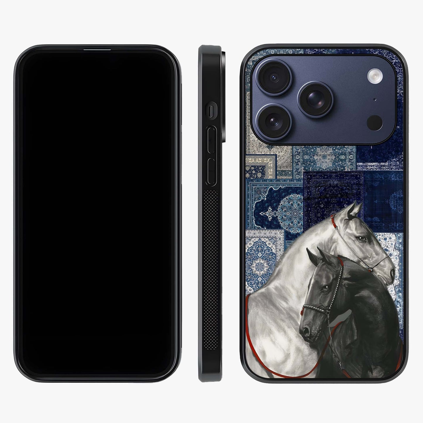 Midnight Stallion Blues Glass Case displayed upright for full design visibility and premium finish.