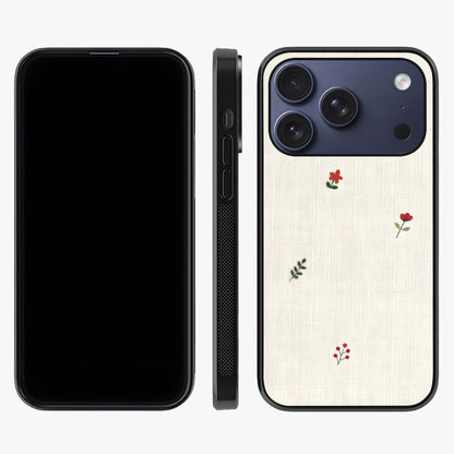 Minimal Petal Whispers Glass Case displayed upright for full design visibility and premium finish.
