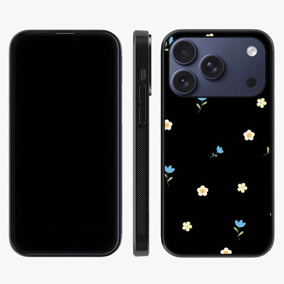 Minimalistic Blue With White Flower Pattern Glass Case displayed upright for full design visibility and premium finish.