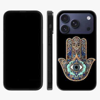 Mystic Hamsa Eye Glass Case displayed upright for full design visibility and premium finish.