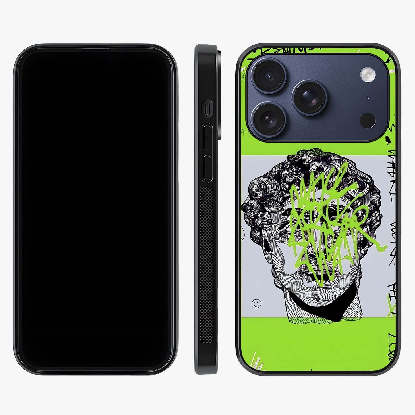 Neo Graffiti Rebellion Glass Case displayed upright for full design visibility and premium finish.