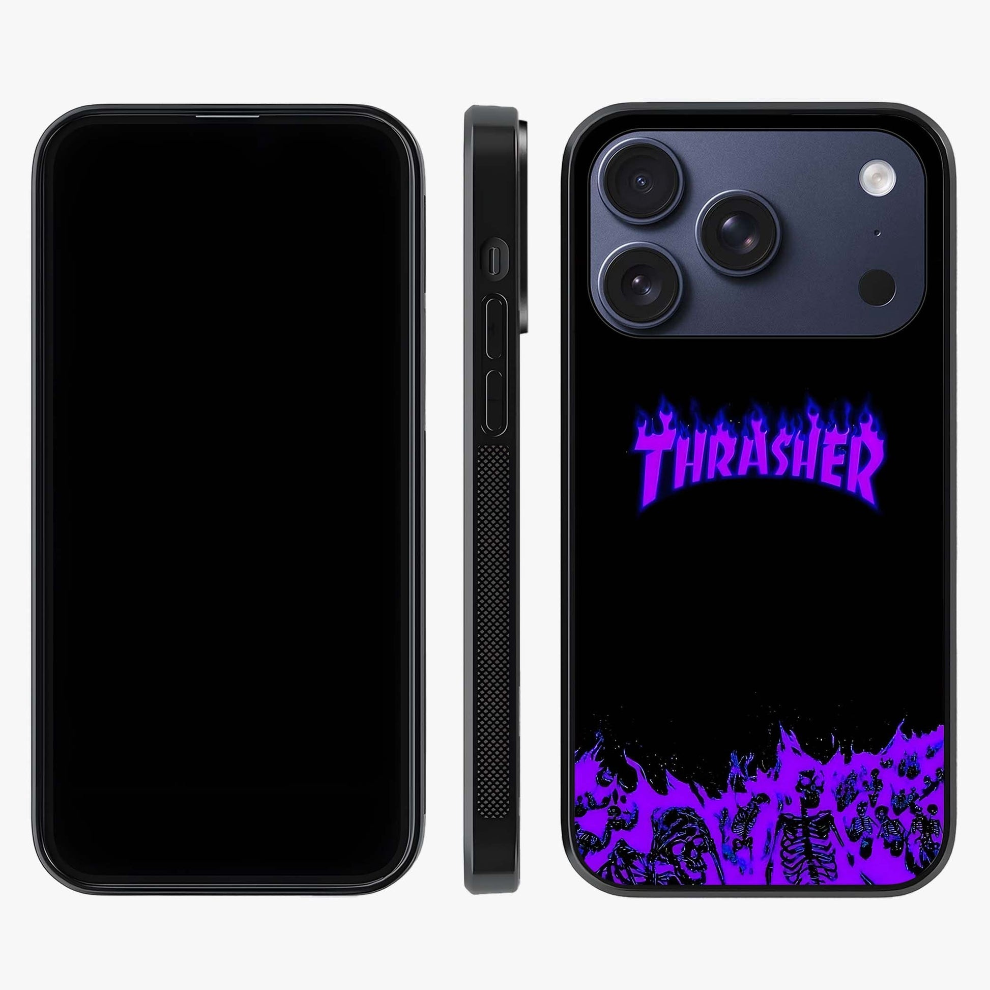 Neon Flame Riot Glass Case displayed upright for full design visibility and premium finish.