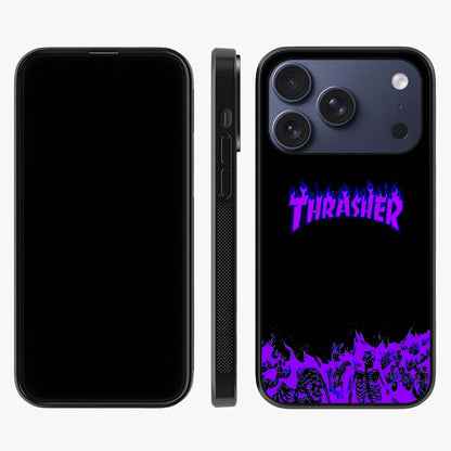 Neon Flame Riot Glass Case displayed upright for full design visibility and premium finish.