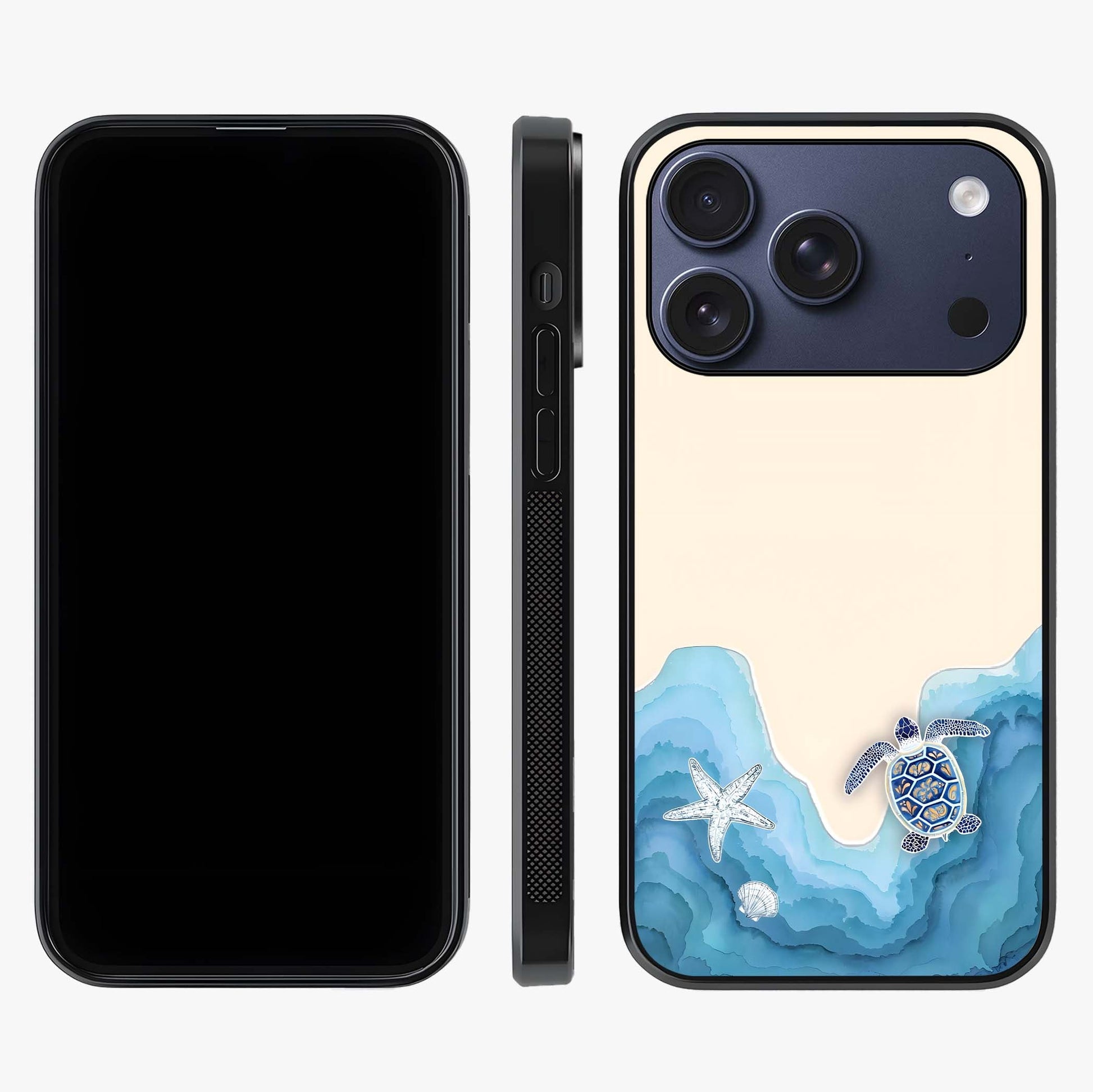 Ocean Drift Turtle Glass Case displayed upright for full design visibility and premium finish.