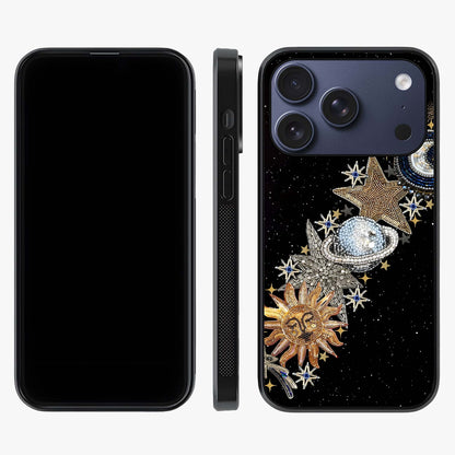 Pearls Universe Object Glass Case displayed upright for full design visibility and premium finish.