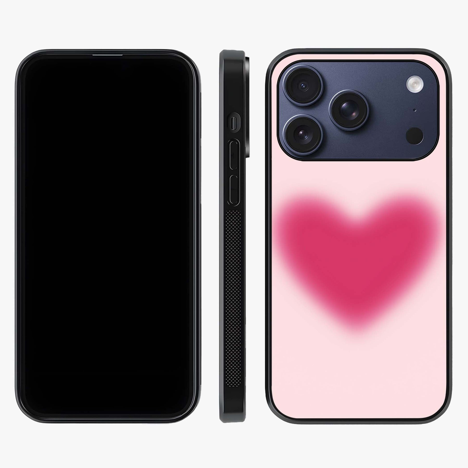 Pink Aura Heart Glass Case displayed upright for full design visibility and premium finish.
