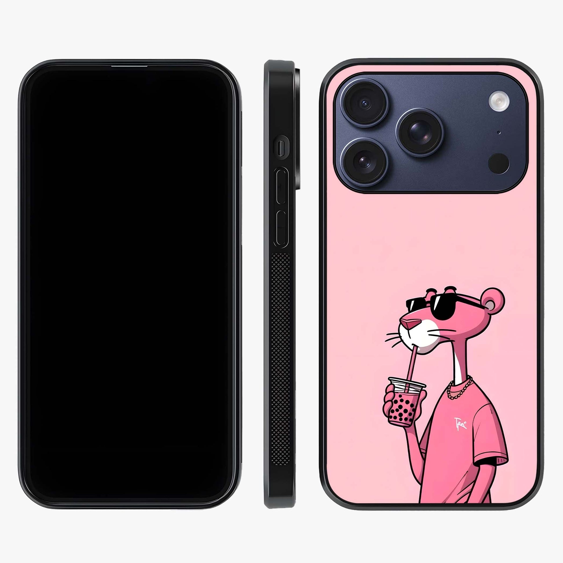 Pink Panther Glass Case displayed upright for full design visibility and premium finish.