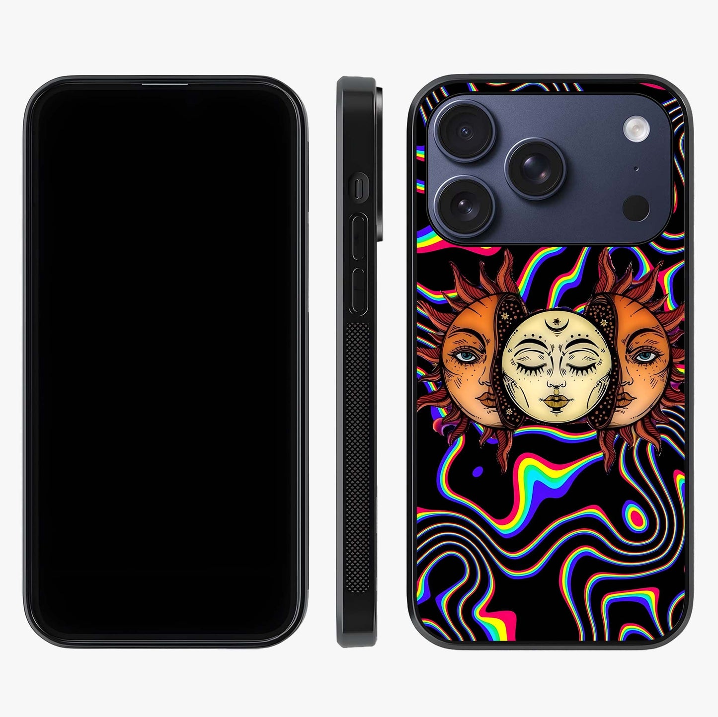 Psychedelic Sun Glass Case displayed upright for full design visibility and premium finish.
