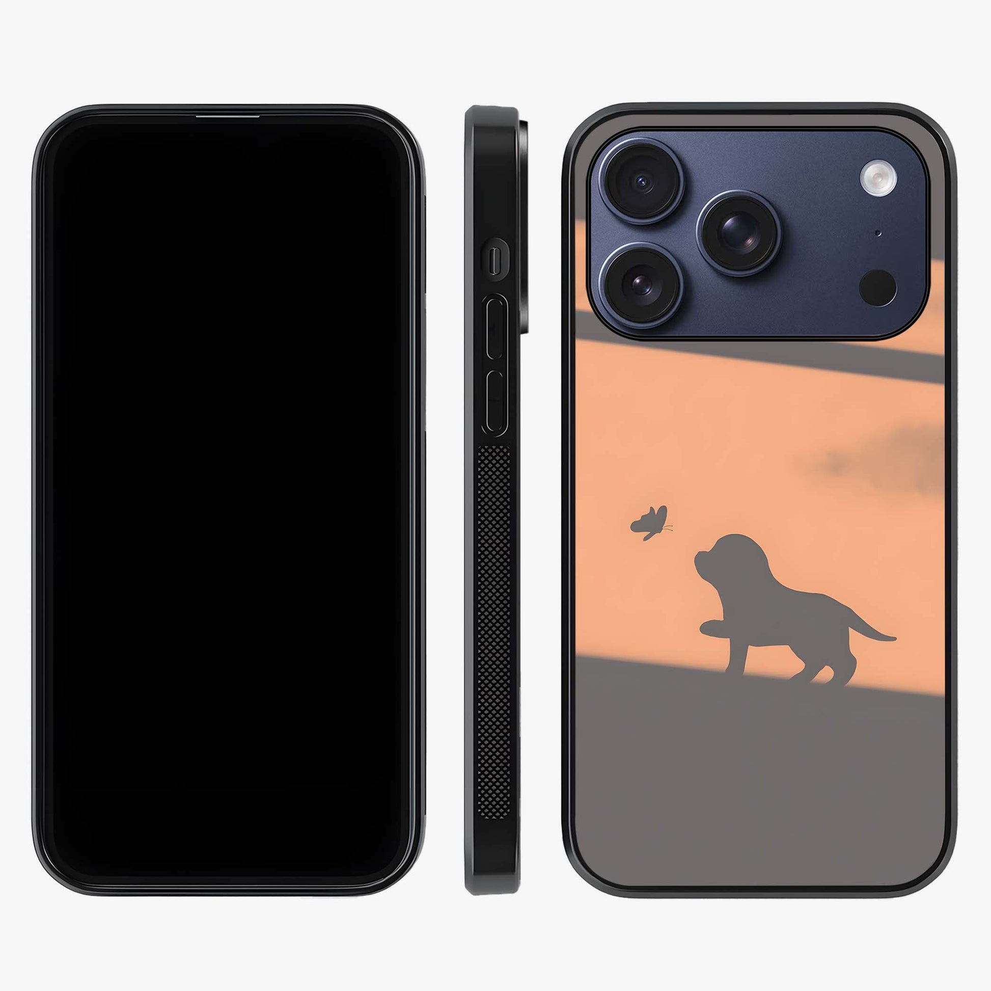 Puppy Shadow Art Glass Case displayed upright for full design visibility and premium finish.