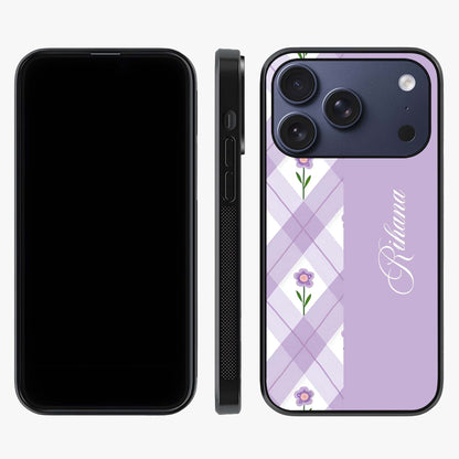 Purple Diamond Floral Glass Case displayed upright for full design visibility and premium finish.
