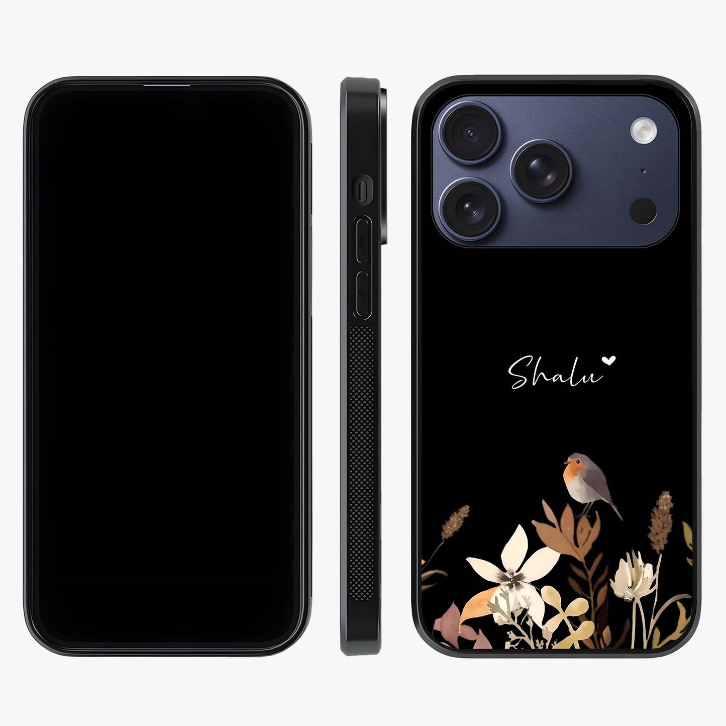 Quiet Garden Tune Custom Name Glass Case displayed upright for full design visibility and premium finish.