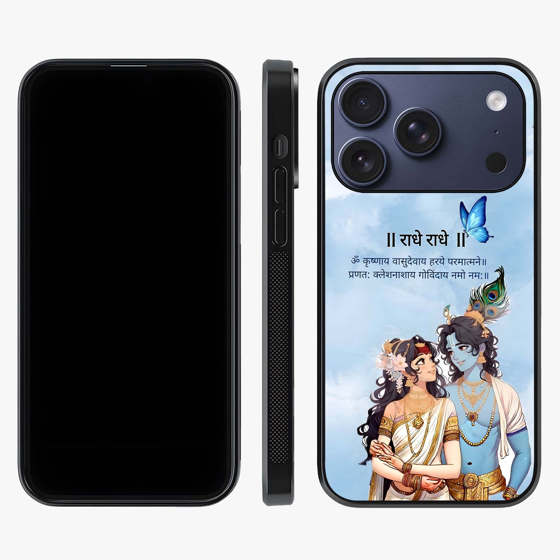 Radha Krishna Eternal Glass Case displayed upright for full design visibility and premium finish.