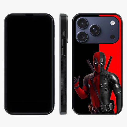 Red & Black Deadpool Theme Glass Case displayed upright for full design visibility and premium finish.