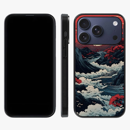 Red Sunset Scenery Glass Case displayed upright for full design visibility and premium finish.