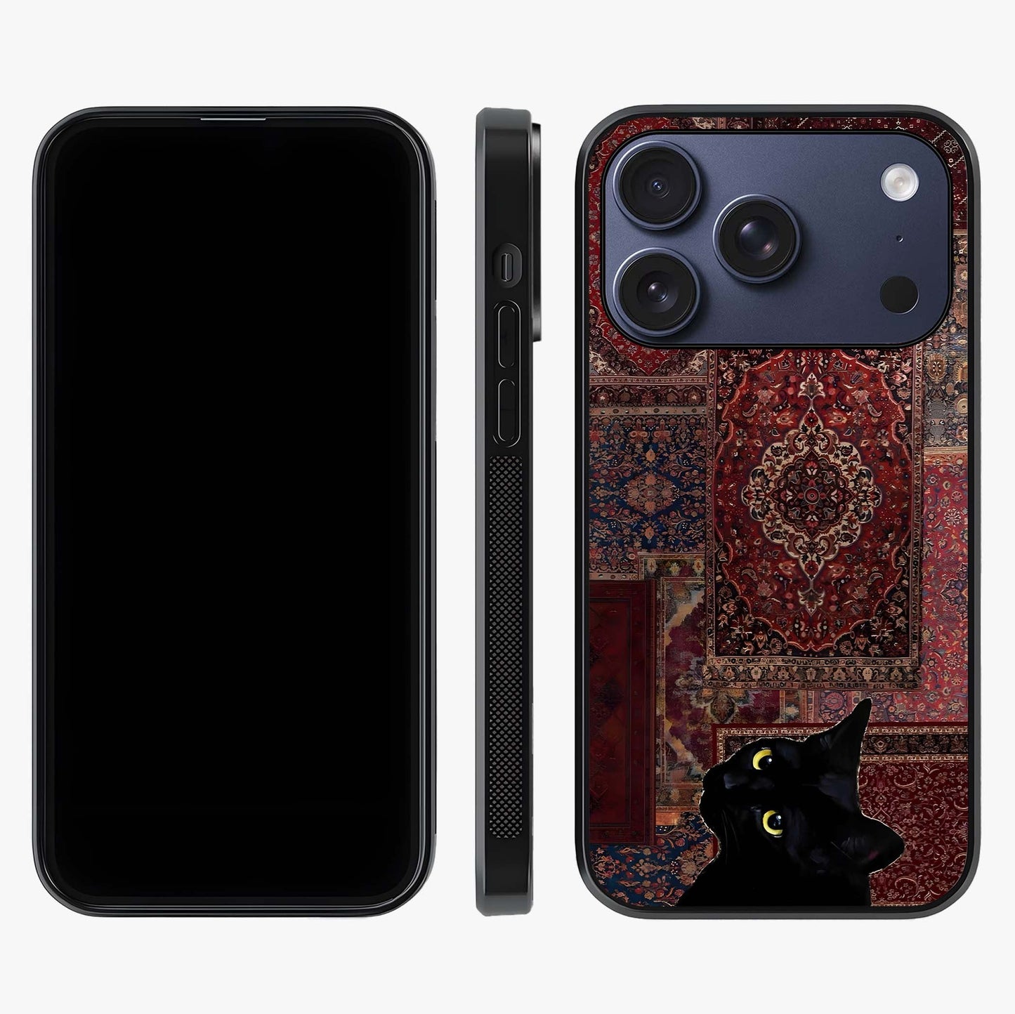 Regal Magic Cat Apple Glass Case displayed upright for full design visibility and premium finish.