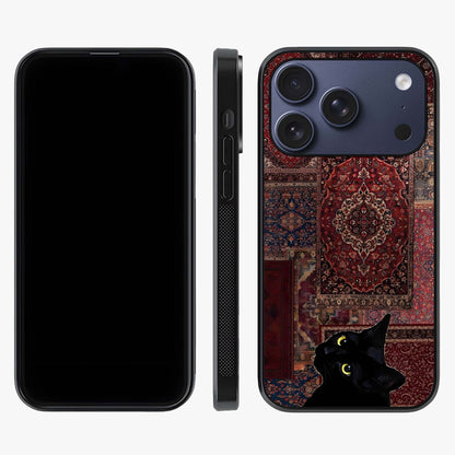 Regal Magic Cat Apple Glass Case displayed upright for full design visibility and premium finish.