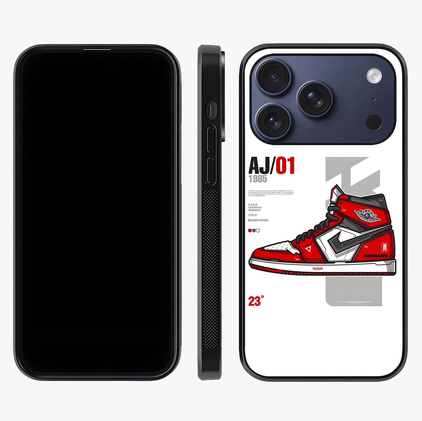 Retro Sneaker Blueprint Glass Case displayed upright for full design visibility and premium finish.
