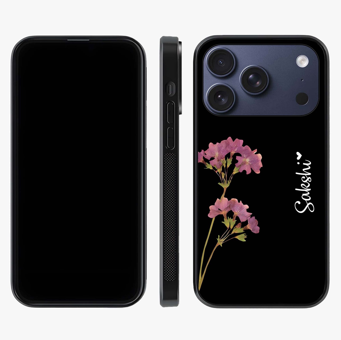 Riching Lavender Flower Custom Name Glass Case displayed upright for full design visibility and premium finish.