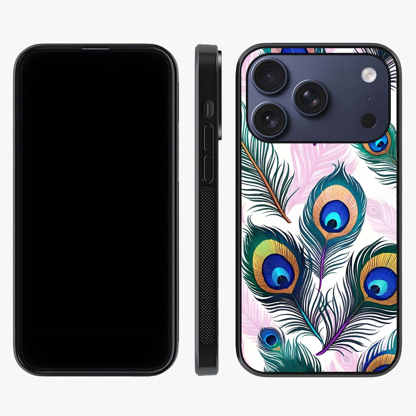 Royal Peacock Feathers Glass Case displayed upright for full design visibility and premium finish.