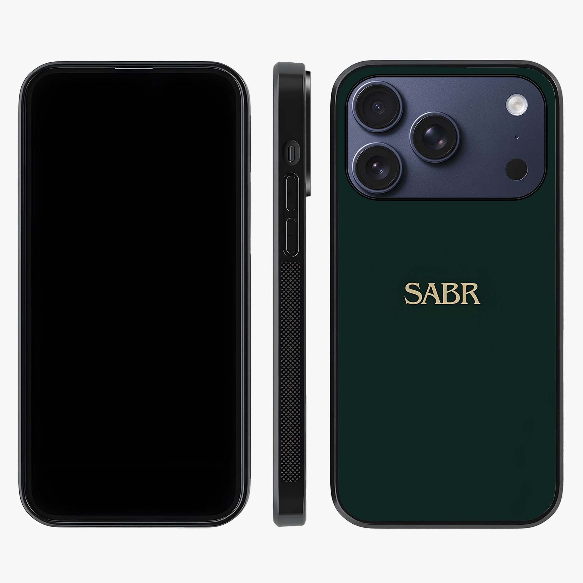 Sabr Minimal Patience Glass Case displayed upright for full design visibility and premium finish.