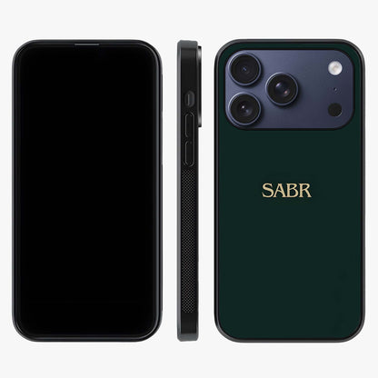 Sabr Minimal Patience Glass Case displayed upright for full design visibility and premium finish.