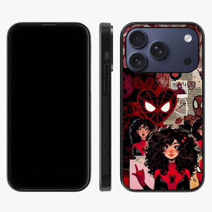 Spider Love Story Glass Case displayed upright for full design visibility and premium finish.