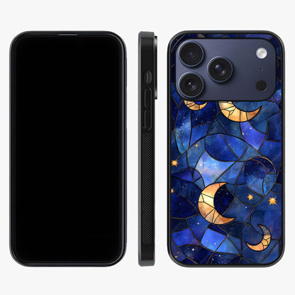 Starlit Sky Tapestry Glass Case displayed upright for full design visibility and premium finish.
