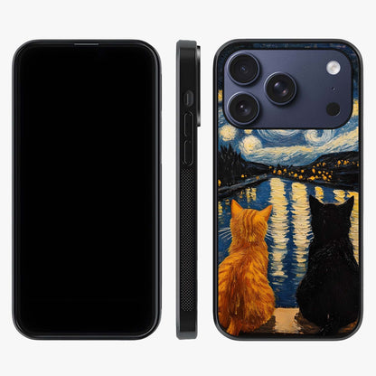Starry River Cats Glass Case displayed upright for full design visibility and premium finish.