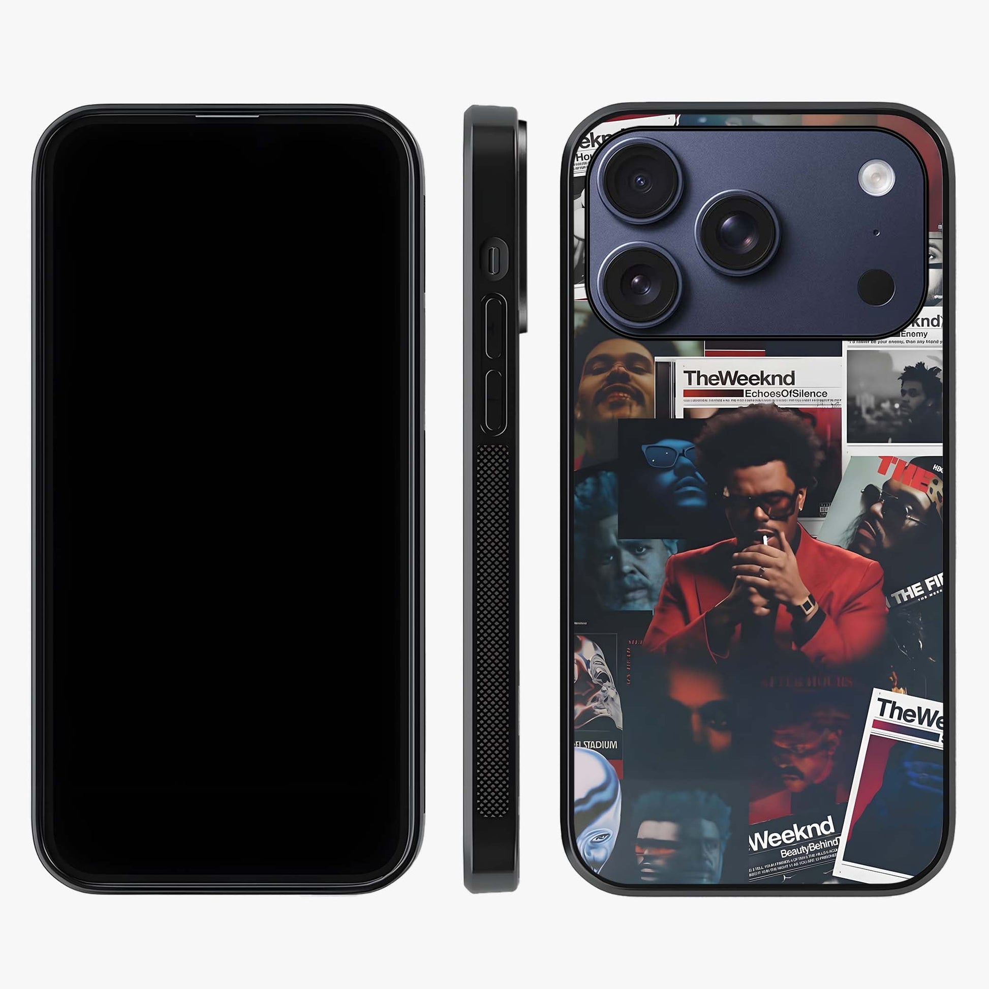The Weeknd Glass Case displayed upright for full design visibility and premium finish.