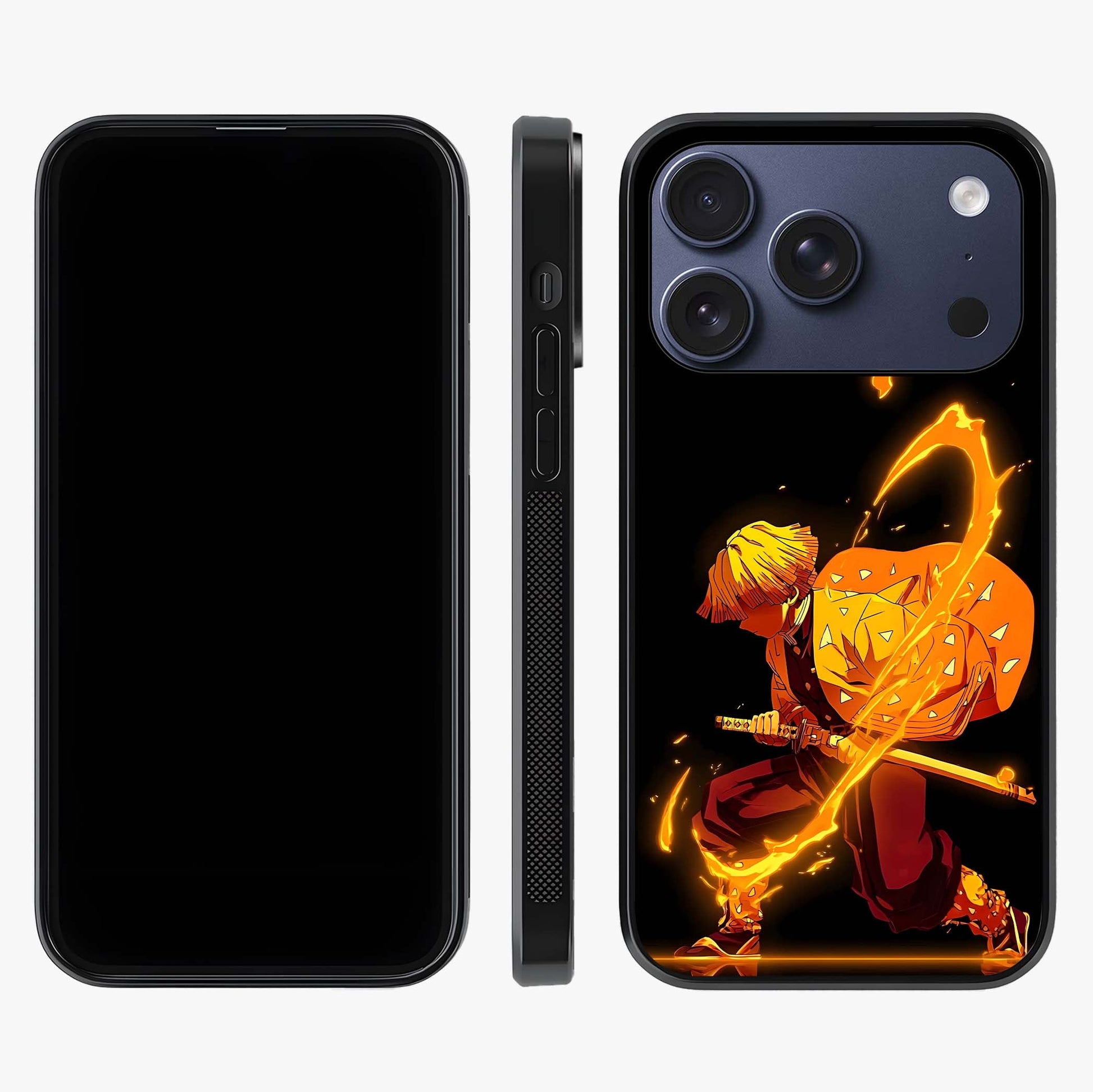 Thunder Flame Execution Glass Case displayed upright for full design visibility and premium finish.
