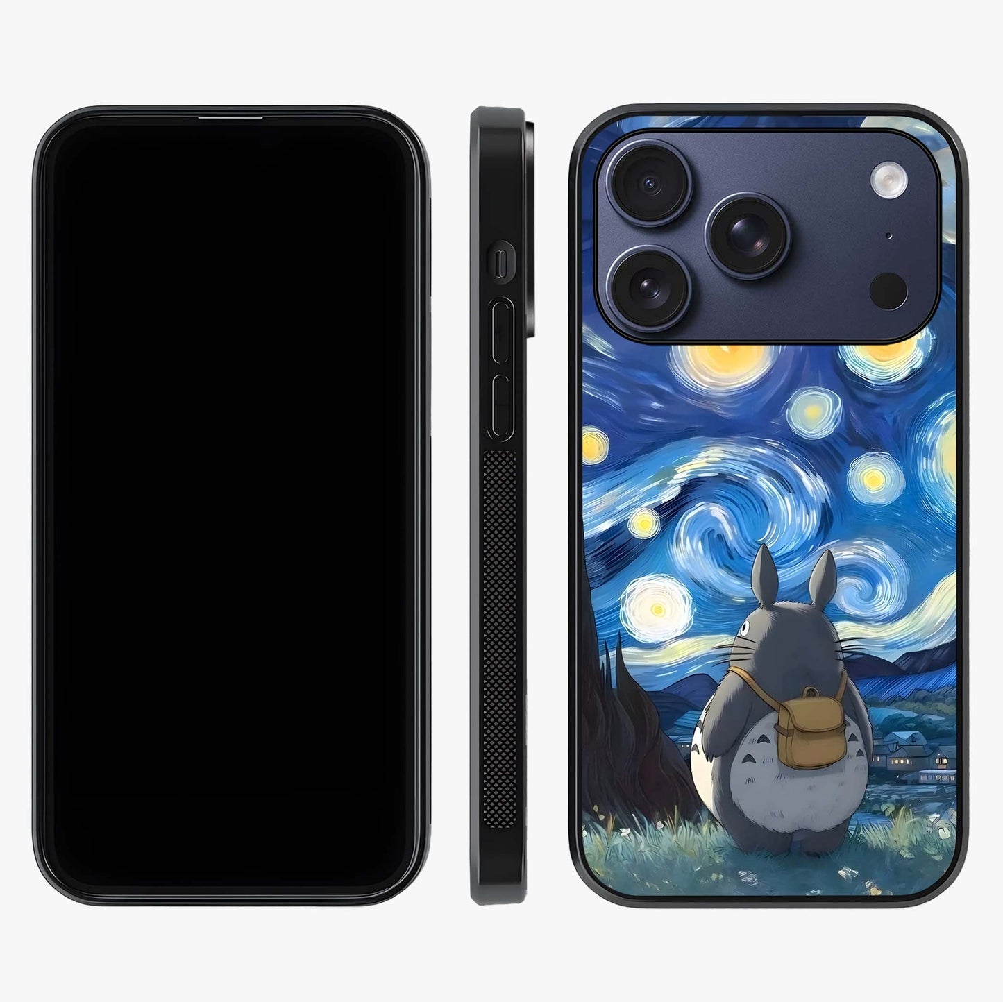 Totoro In Van Gogh Art Glass Case displayed upright for full design visibility and premium finish.