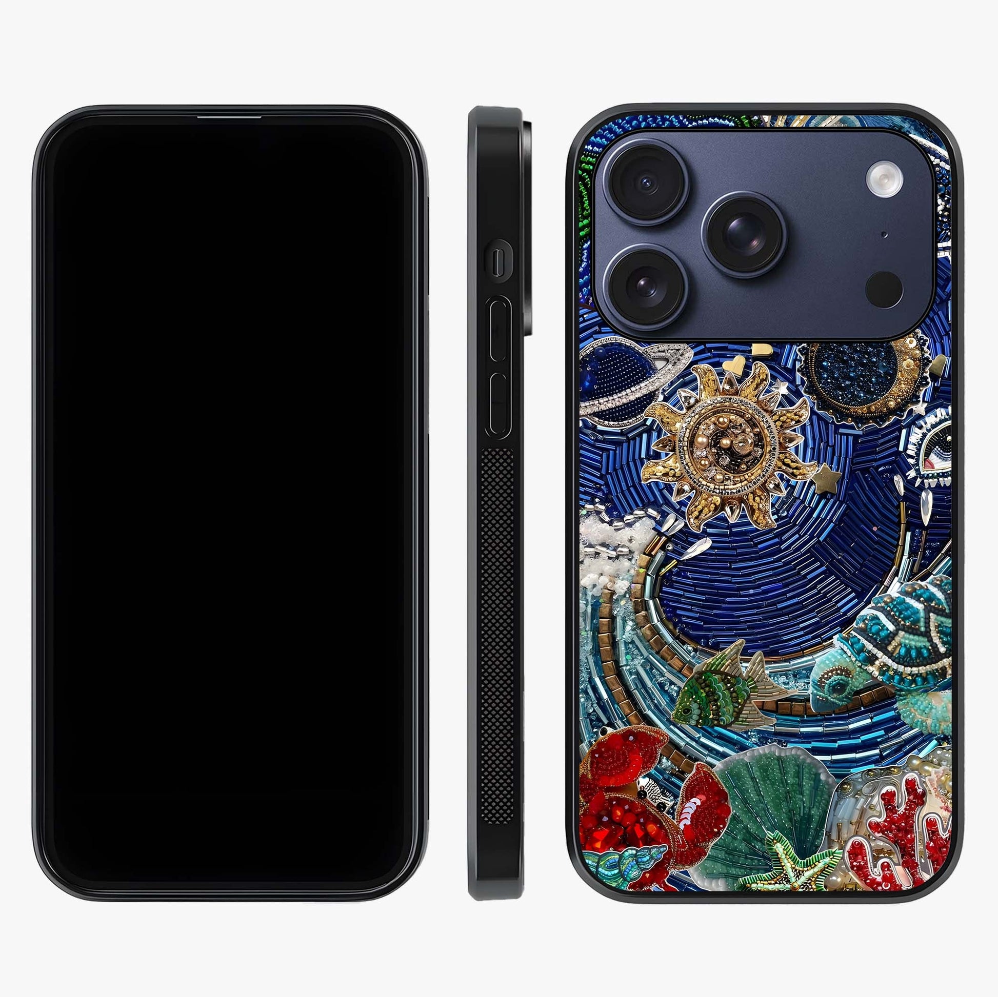 Universe Underwater Spark Glass Case displayed upright for full design visibility and premium finish.